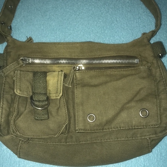 Unbranded army green canvas messenger purse adjustable strap cute details - Picture 3 of 10